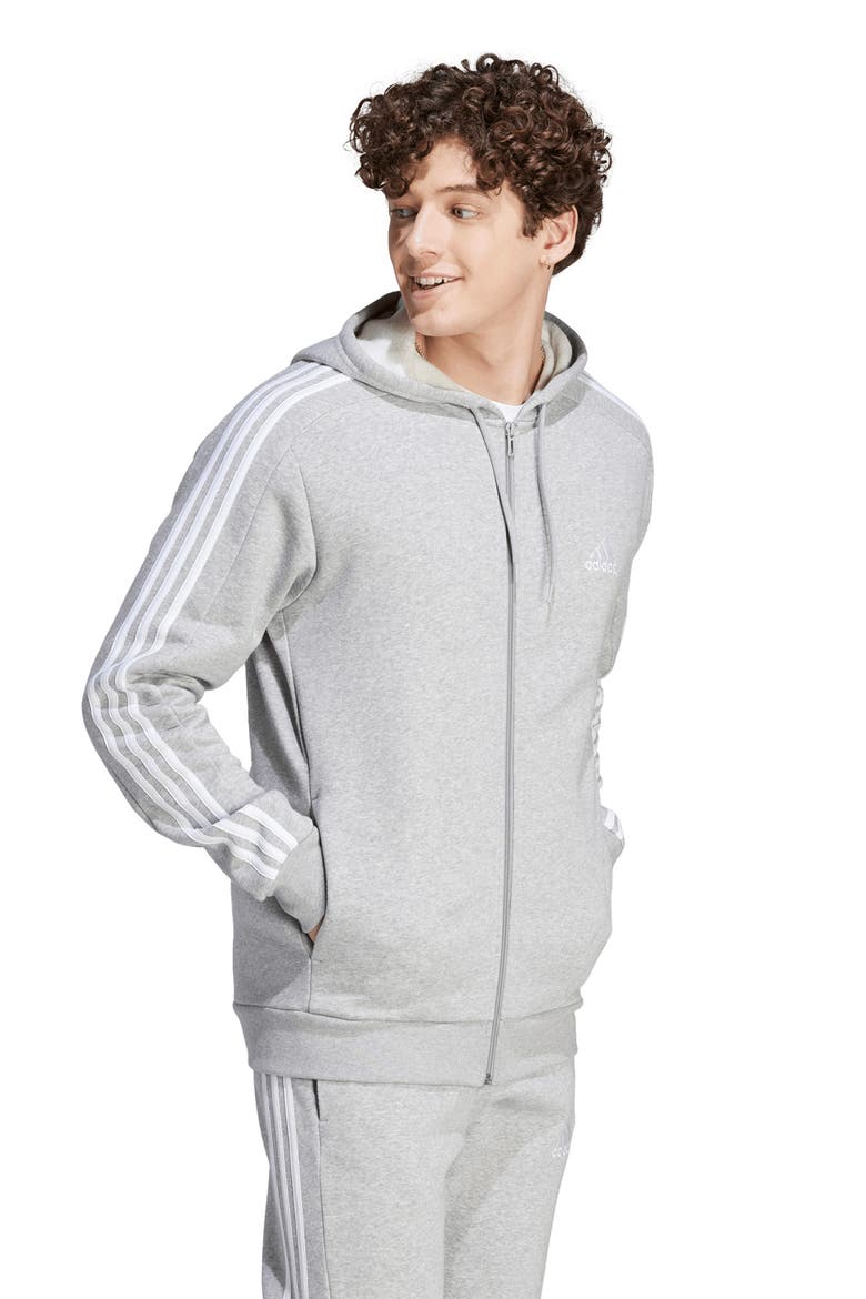 Essentials 3-Stripe Fleece Hoodie, Alternate, color, MEDIUM GREY HEATHER