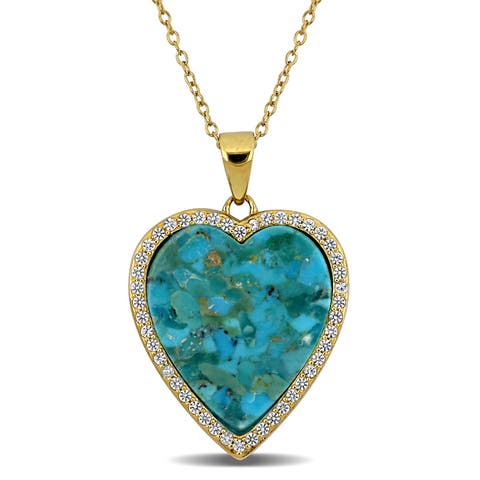 Stone & Created White Sapphire Heart Necklace