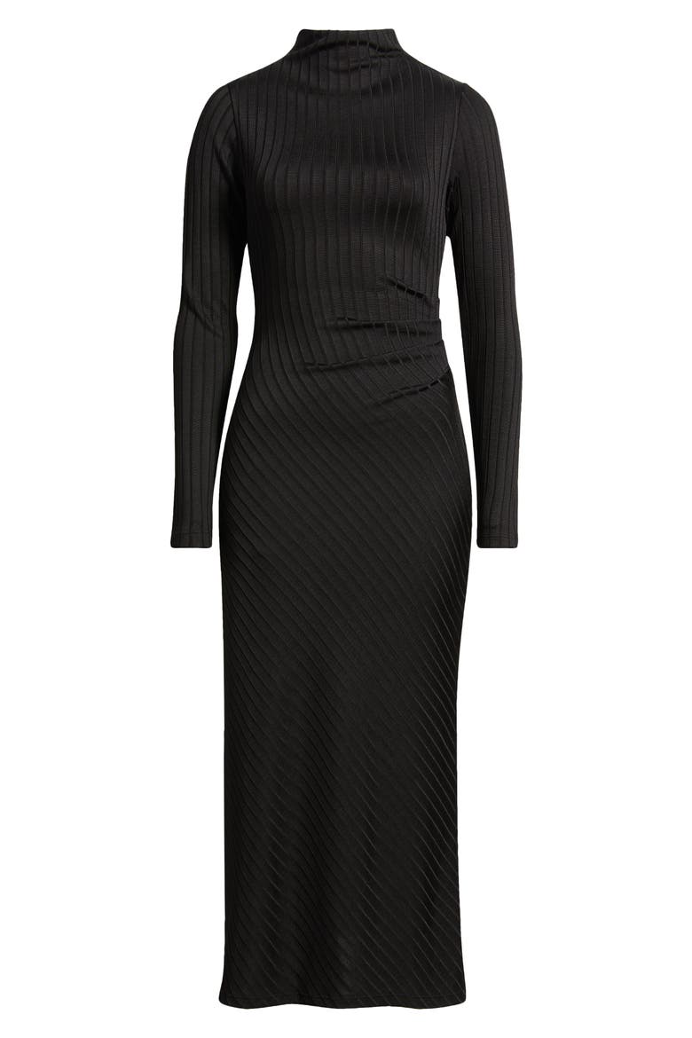 Victorian Rib Long Sleeve Midi Dress, Alternate, color, BLACK001