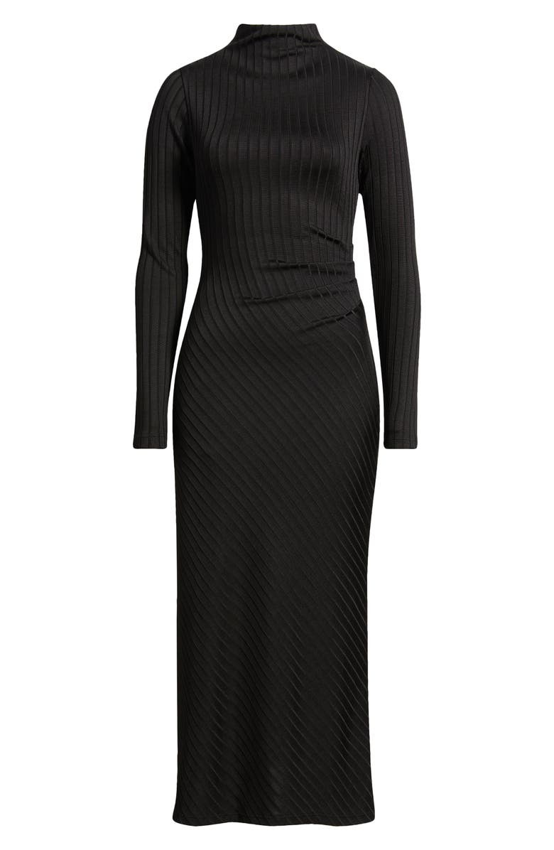 Good American Victorian Rib Long Sleeve Midi Dress, Alternate, color, Black001