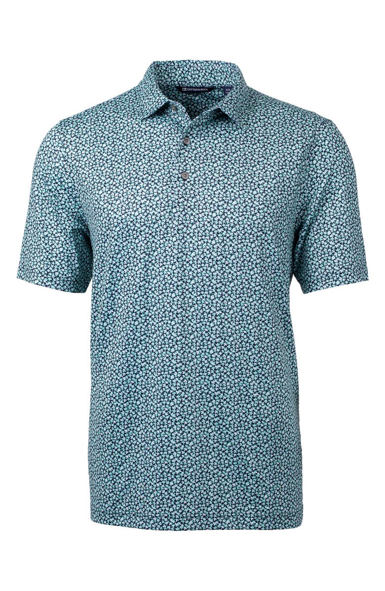 Cutter & Buck Magnolia Scatter Print Performance Polo, Main, color, Fresh Mint/ Navy Blue