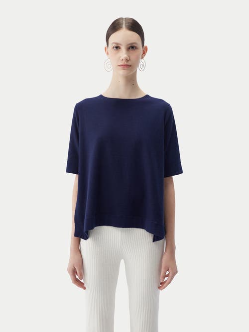 Gobi Mongolian Cashmere Box-cut Cotton Silk Cashmere Blend T-shirt In Navy