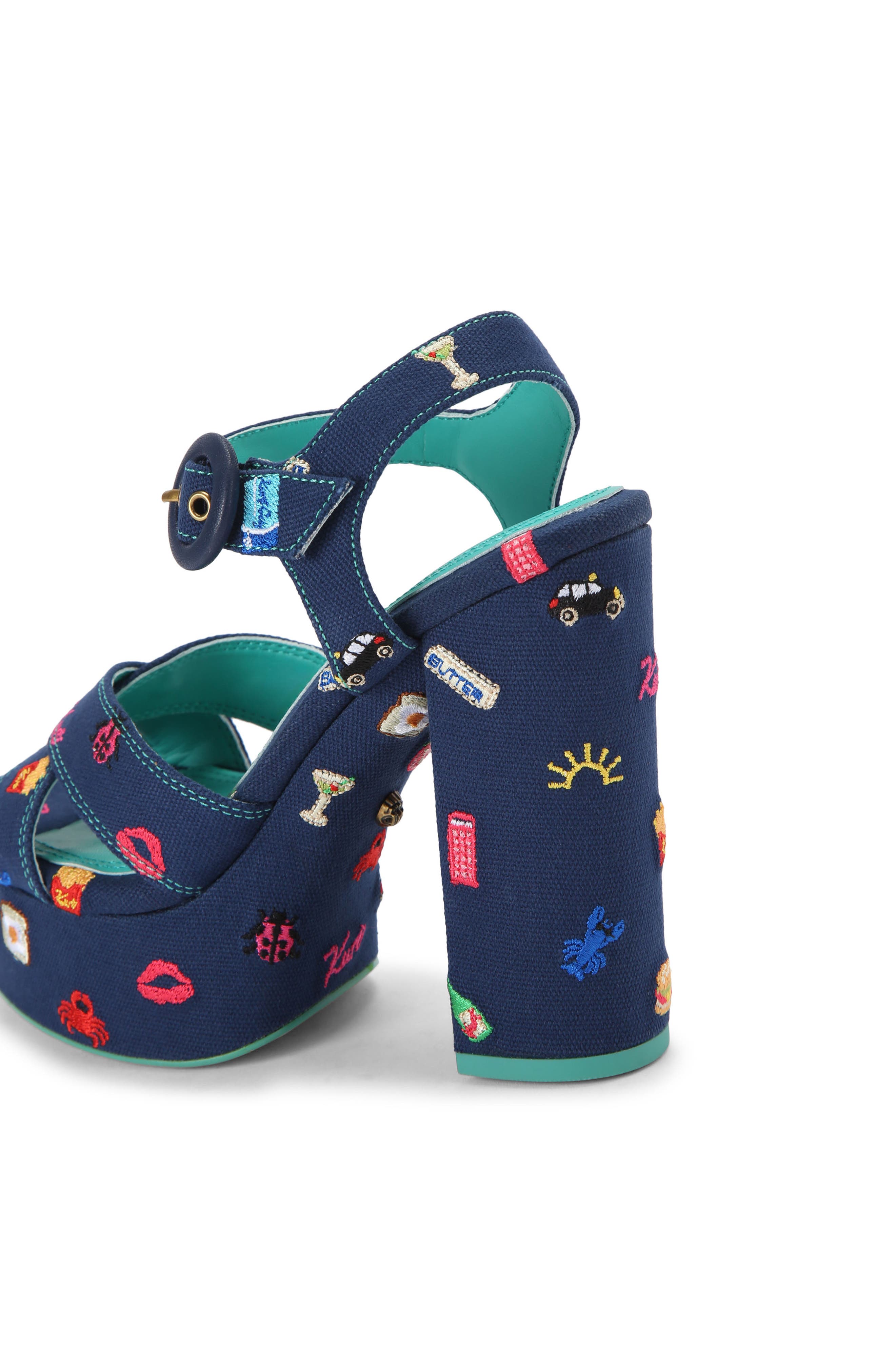 Kurt Geiger London Embroidery Platform Sandal, Alternate, color, Navy