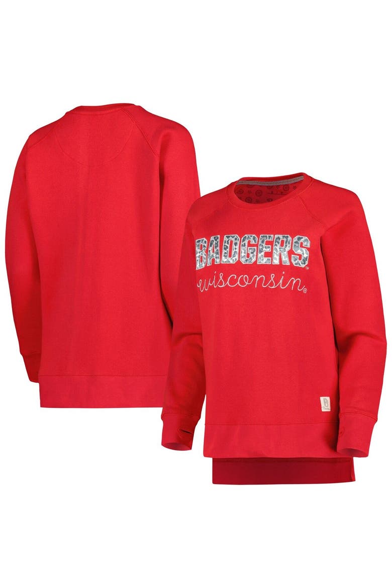 Women's Pressbox Red Wisconsin Badgers Steamboat Animal Print Raglan Pullover Sweatshirt, Main, color, Red