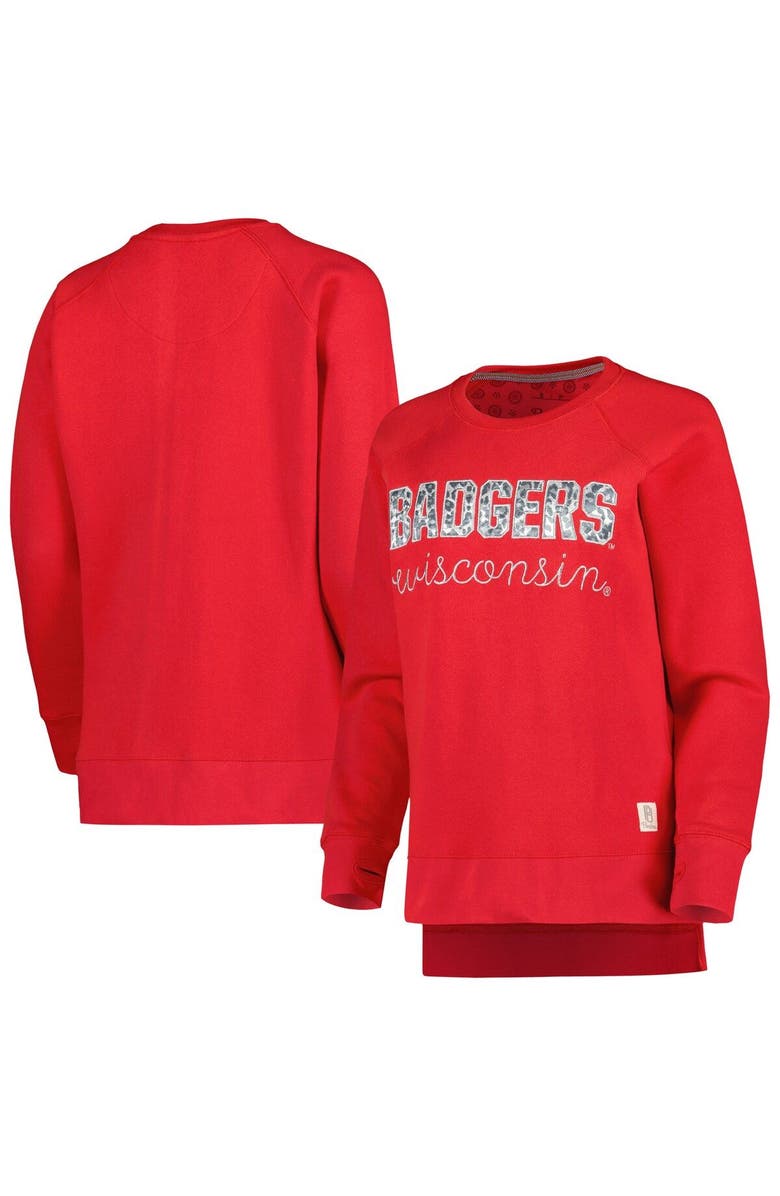 PRESSBOX Women's Pressbox Red Wisconsin Badgers Steamboat Animal Print Raglan Pullover Sweatshirt, Main, color, Red