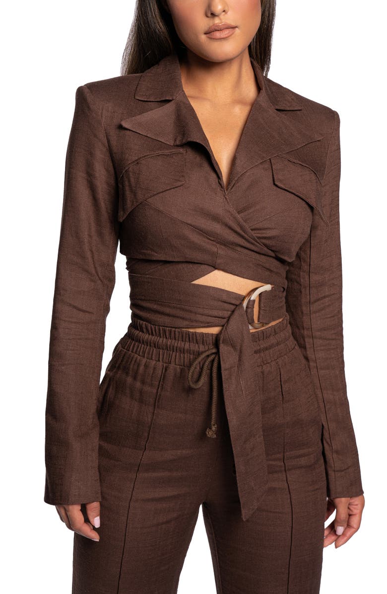 JLUXLABEL Myling Cotton & Linen Wrap Crop Top, Main, color, 