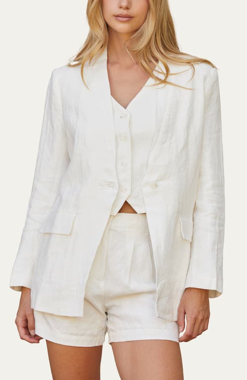 Shop Crescent Collarless Linen Blazer In White