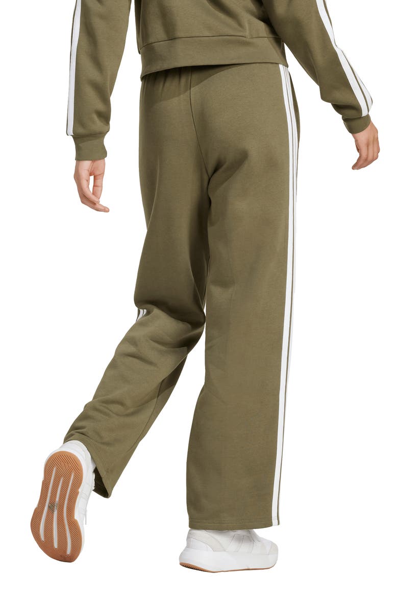 Essentials 3-Stripes Open Hem Fleece Pants, Alternate, color, OLIVE STRATA/ WHITE