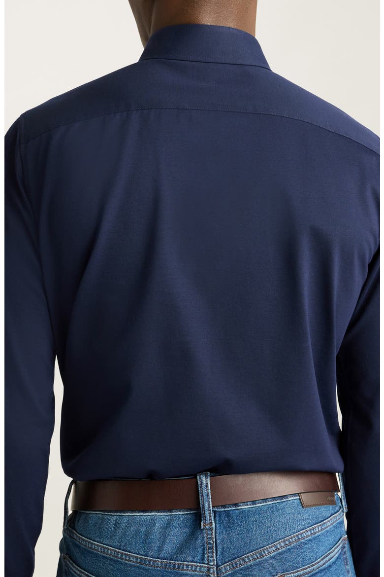 Tech Navy Performance Cotton Blend Piqué Button-Up Shirt, Alternate, color, BIRDS EYE TEXTURE NAVY