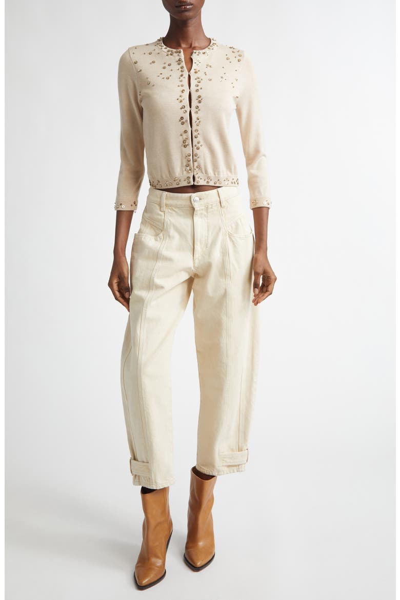 Amaria Embellished Silk & Cashmere Cardigan, Alternate, color, BEIGE