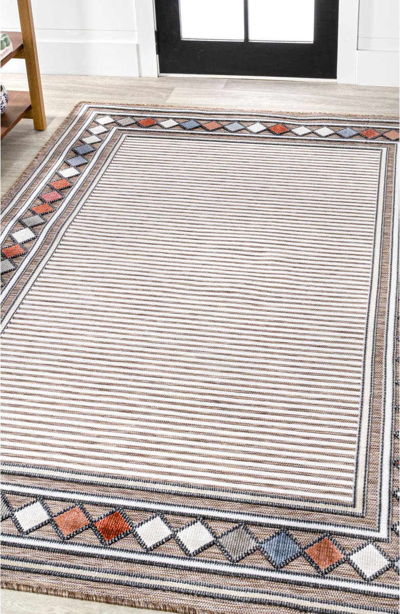 JONATHAN Y Sebastian High-Low Modern Diamond Border Indoor/Outdoor Area Rug, Alternate, color, Brown/Ivory