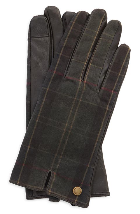Scarlett Tartan & Leather Touchscreen Gloves