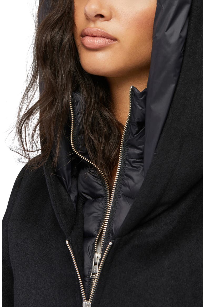 Viviana Mix Media Hooded Wool Blend Jacket, Alternate, color, BLACK