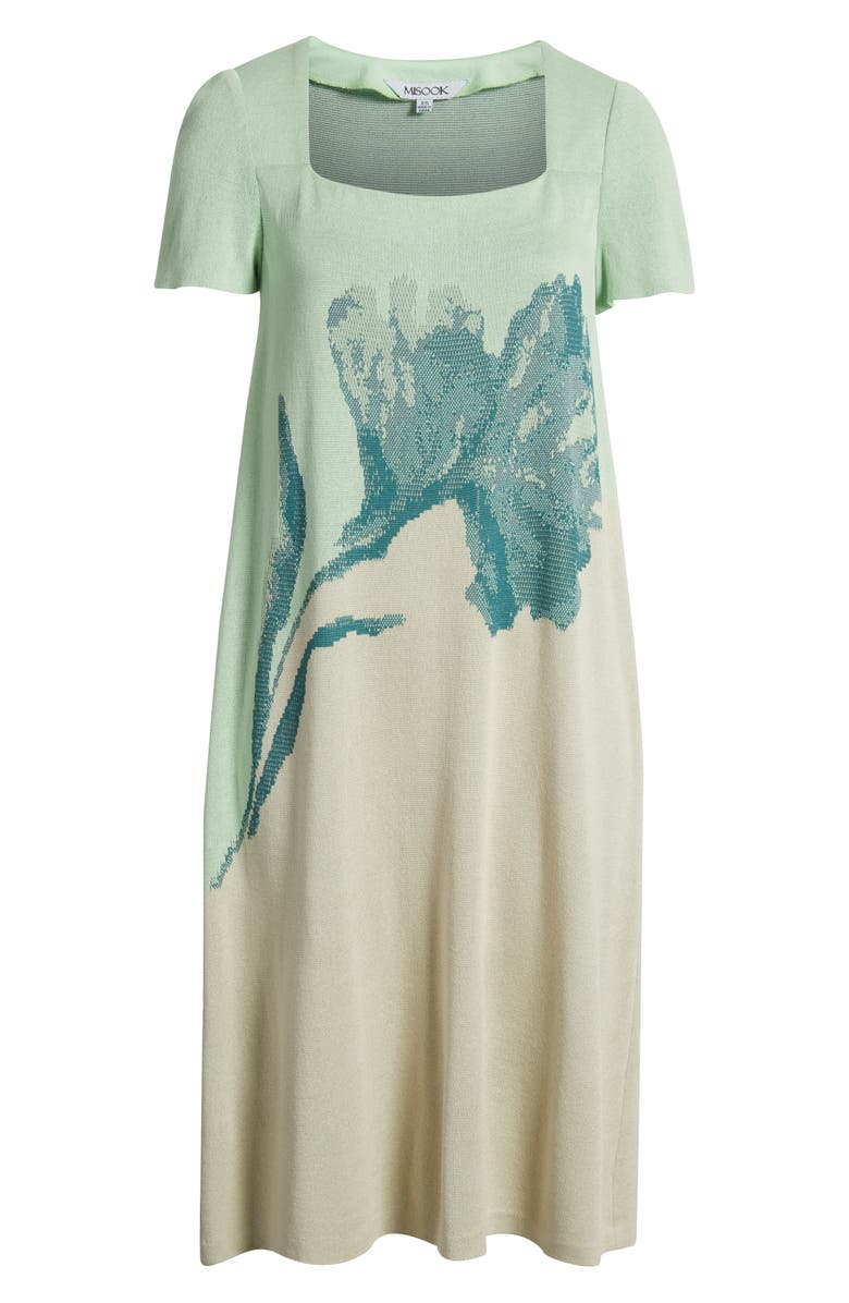 Misook Floral Jacquard Minidress, Alternate, color, Paradise Green/ Biscotti