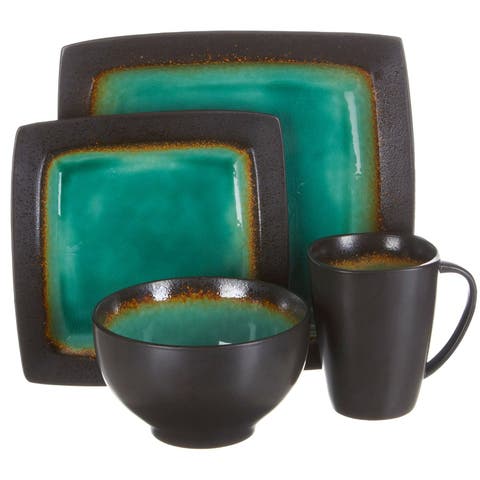 Ocean Paradise 16 Piece Square Stoneware Dinnerware Set in Jade