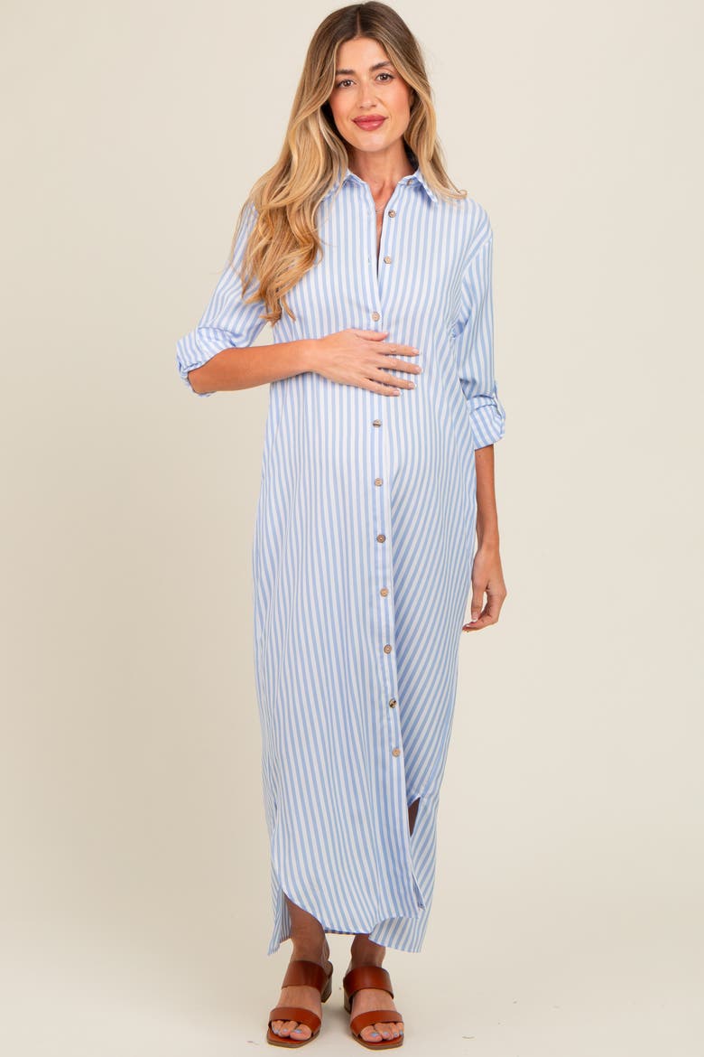 Striped Button Down Maxi Dress, Alternate, color, Light Blue