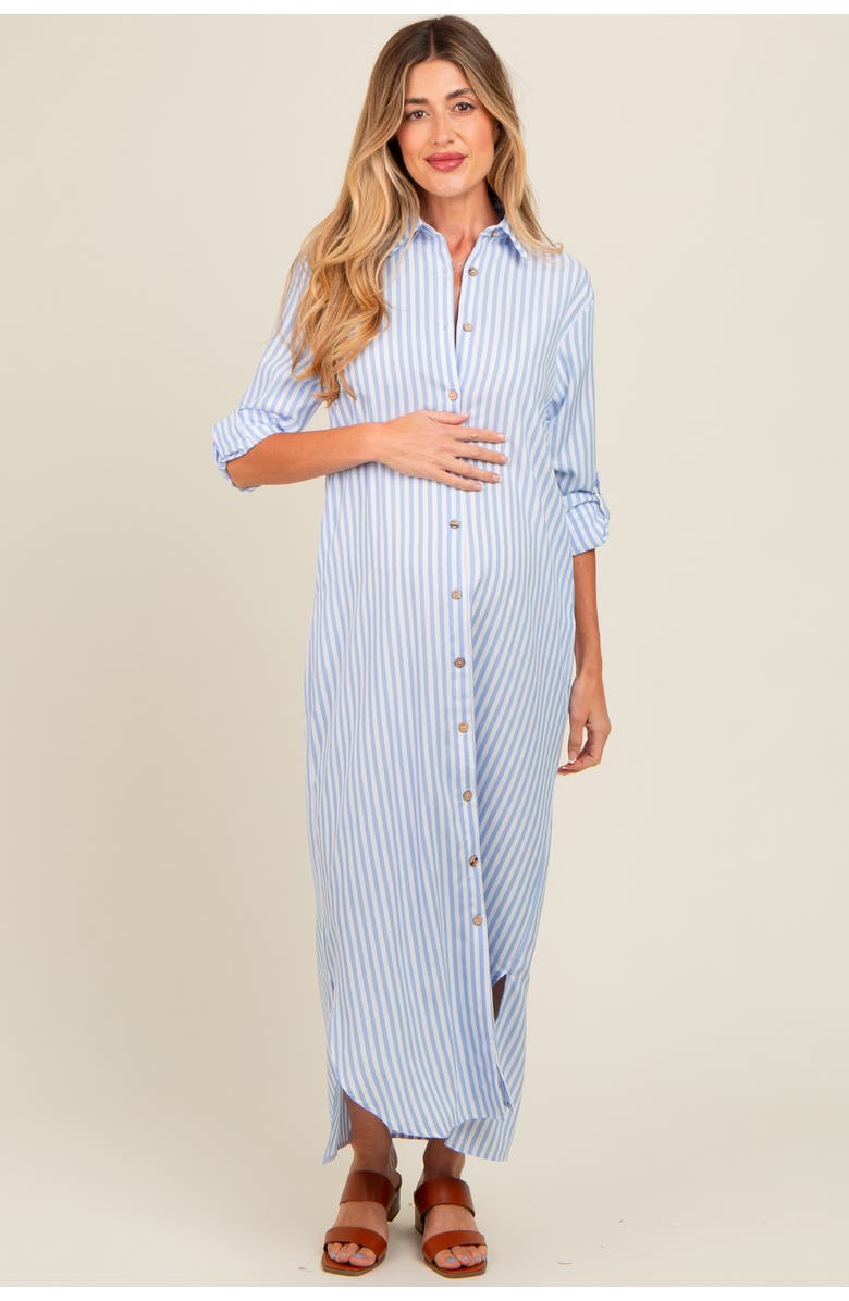 PinkBlush Striped Button Down Maxi Dress, Alternate, color, Light Blue