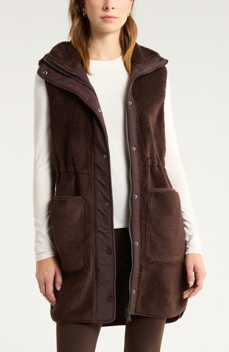 Zella Longline Faux Shearling Vest, Main, color, Brown Mole