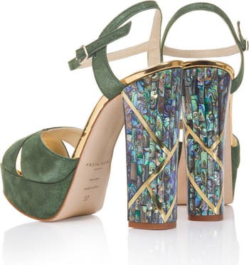 Cher Verde Ankle Strap Pearl Heel Sandal