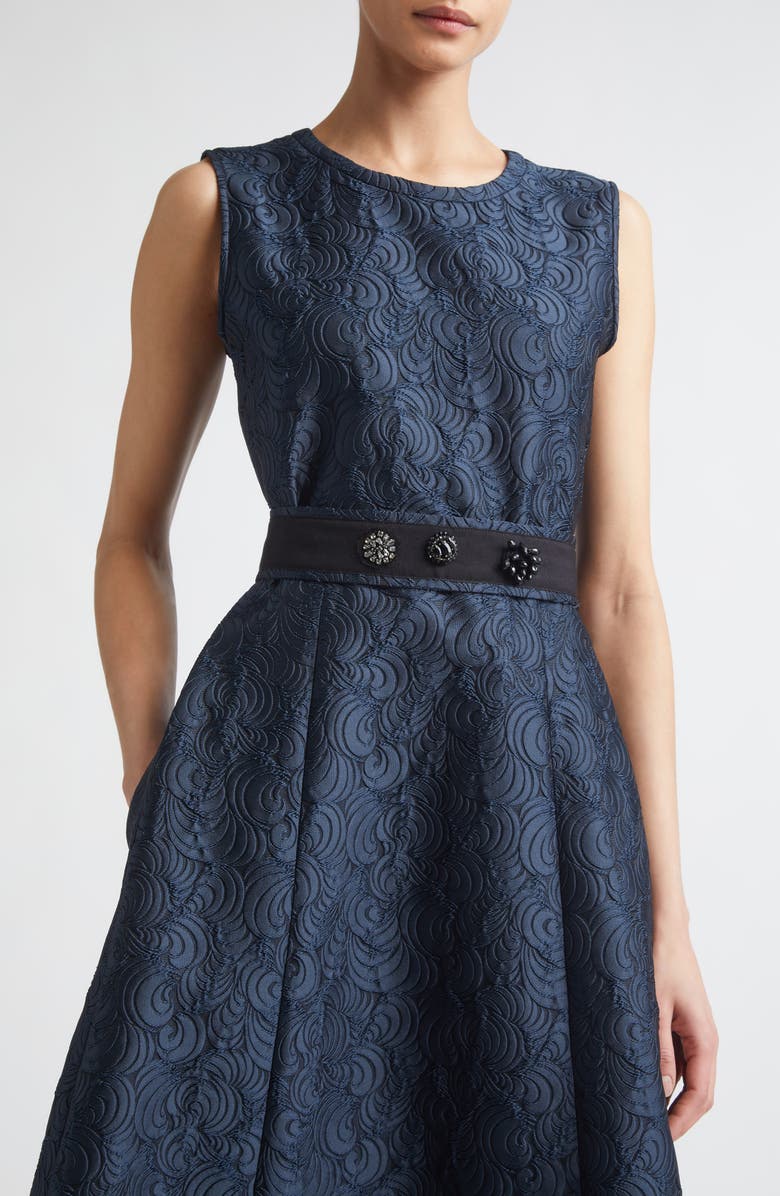 Max Mara Jacquard Belted Midi Dress, Alternate, color, Midnight Blue