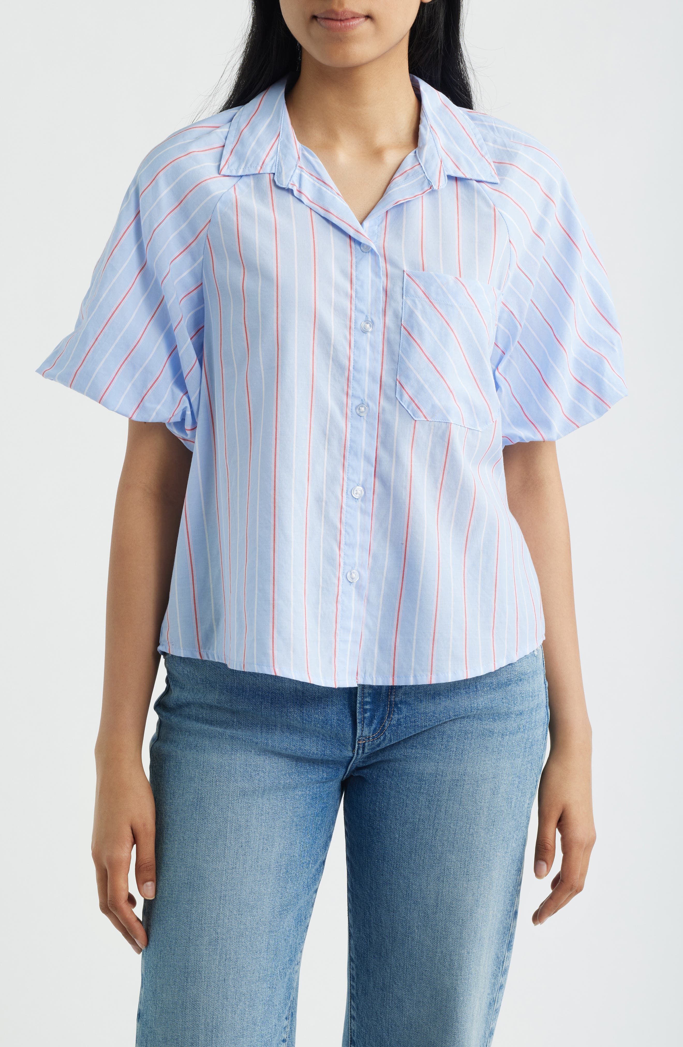 Biance Bubble Sleeve Button-Up Top - image 5