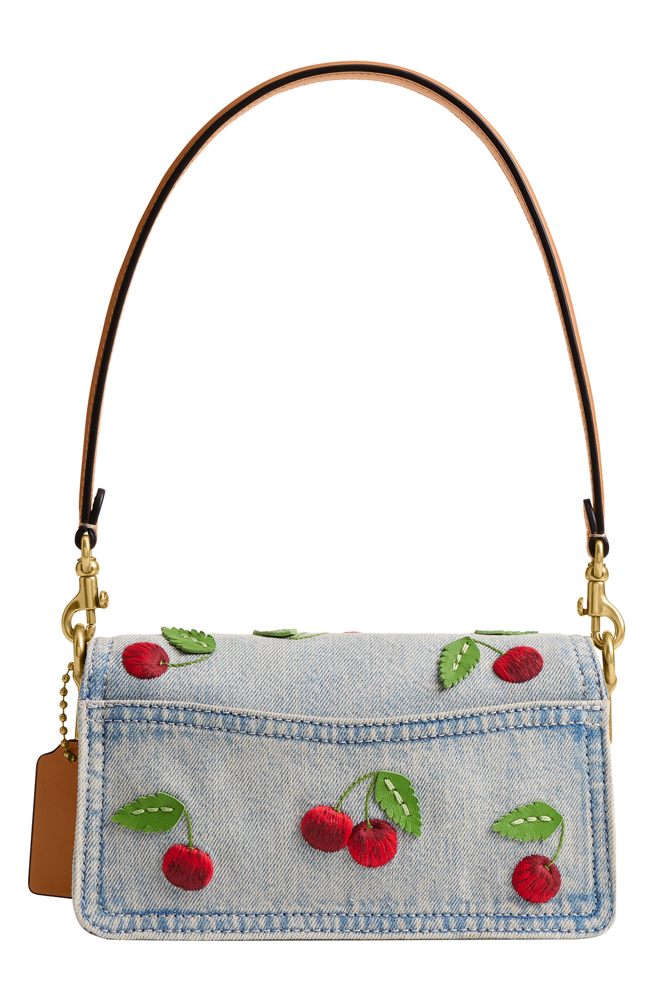 COACH Tabby 20 Cherry Embroidered Denim Shoulder Bag, Alternate, color, Denim Multi