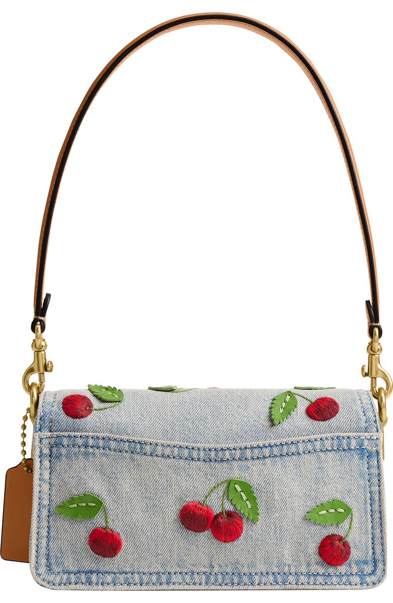 COACH Tabby 20 Cherry Embroidered Denim Shoulder Bag, Alternate, color, Denim Multi