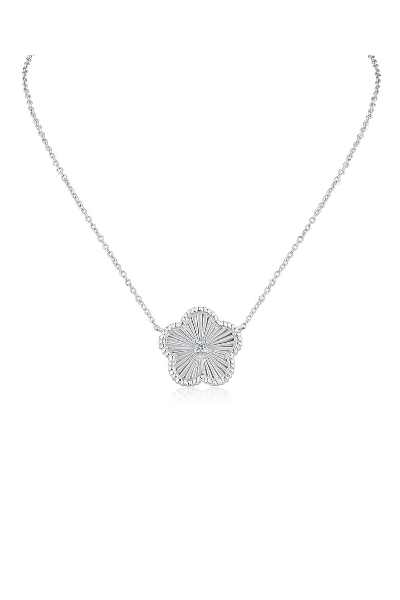CZ Clover Pendant Necklace, Main, color, CLEAR/ SILVER