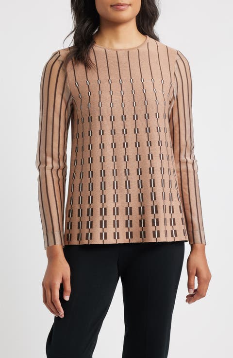 Vertical Stripe Sheer Sleeve Knit Top