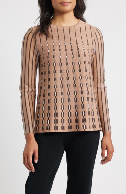 Ming Wang Vertical Stripe Sheer Sleeve Knit Top In Multi