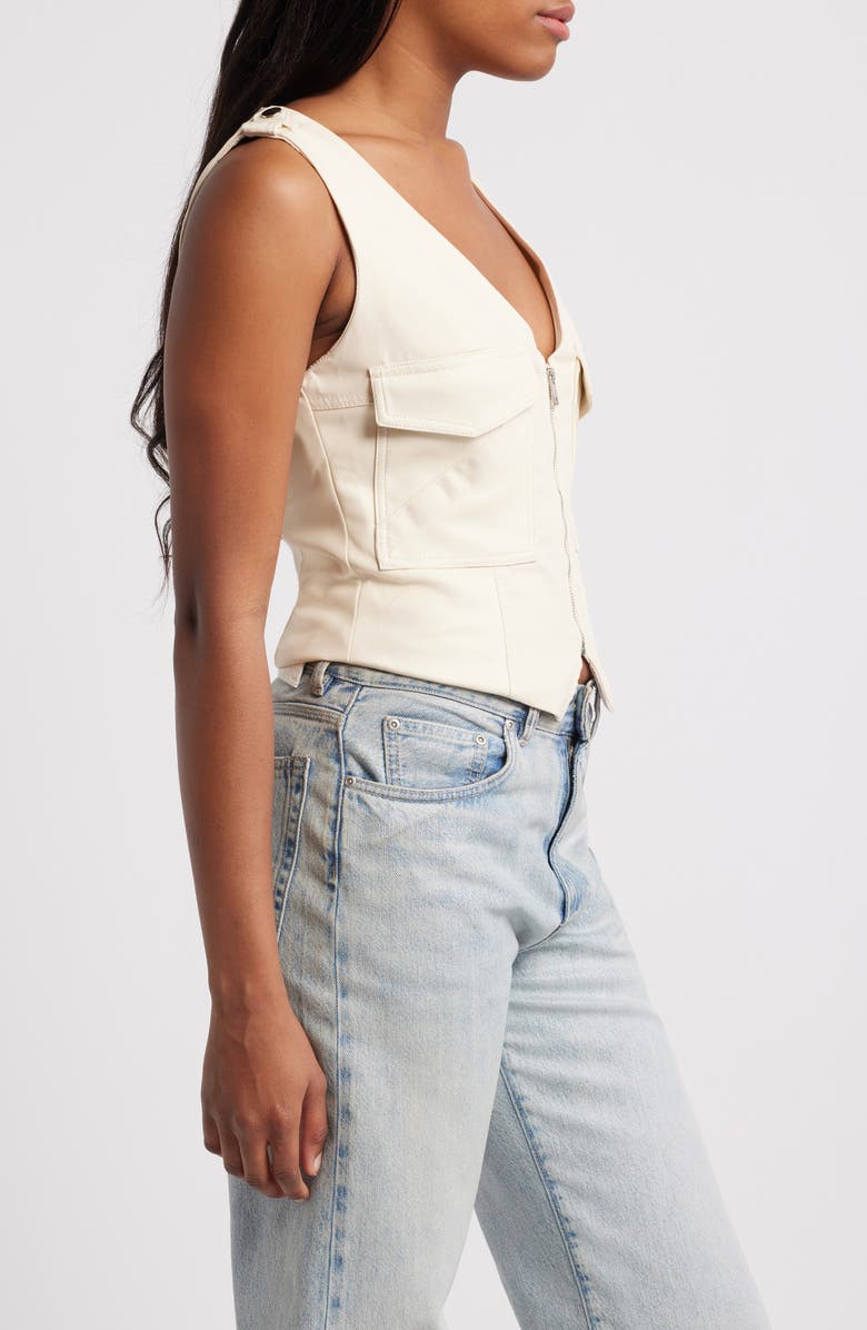 Mistress Rocks Faux Leather Paneled Cotton Zip Vest, Alternate, color, Cream