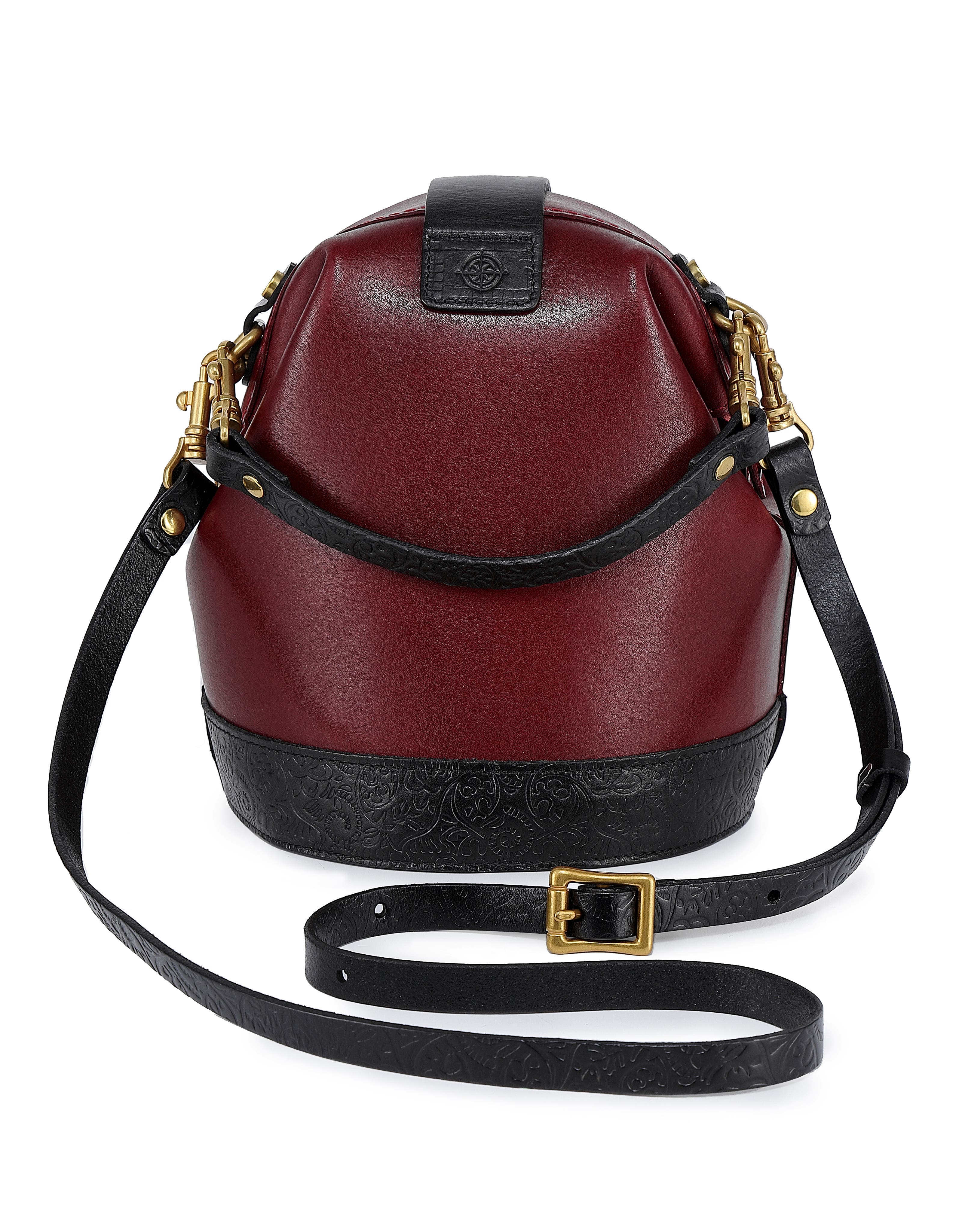 Doctor Genuine Leather Structured Bucket Crossbody, Alternate, color, Red