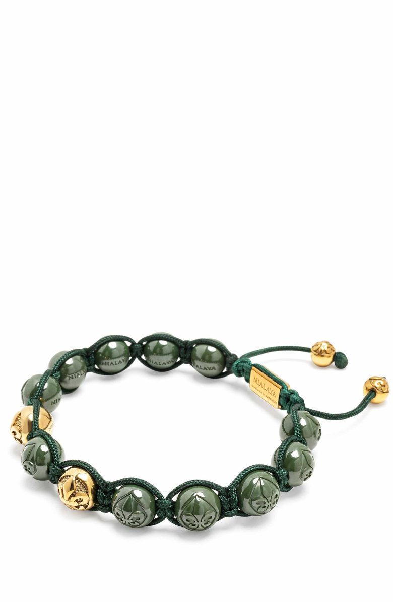 Nialaya Green Ceramic Gold Beaded Bracelet, Alternate, color, Glossy Green / Gold