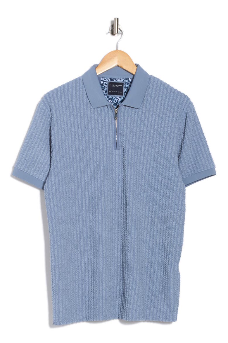Vertical Stripe Textured Quarter Zip Polo, Alternate, color, BLUE