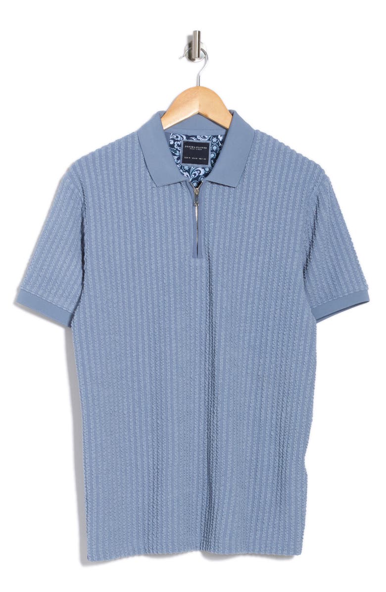 DENIM AND FLOWER Vertical Stripe Textured Quarter Zip Polo, Alternate, color, Blue