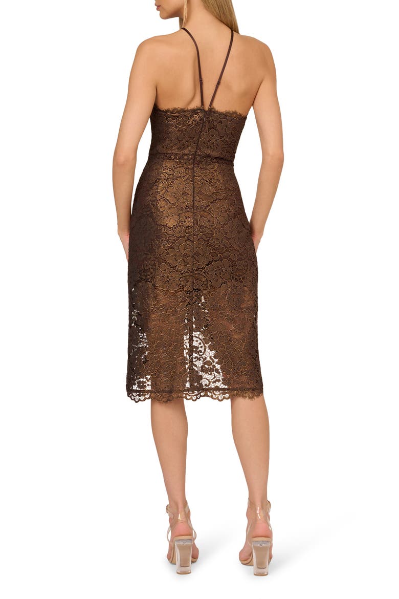 Metallic Lace Halter Cocktail Dress, Alternate, color, BRONZE