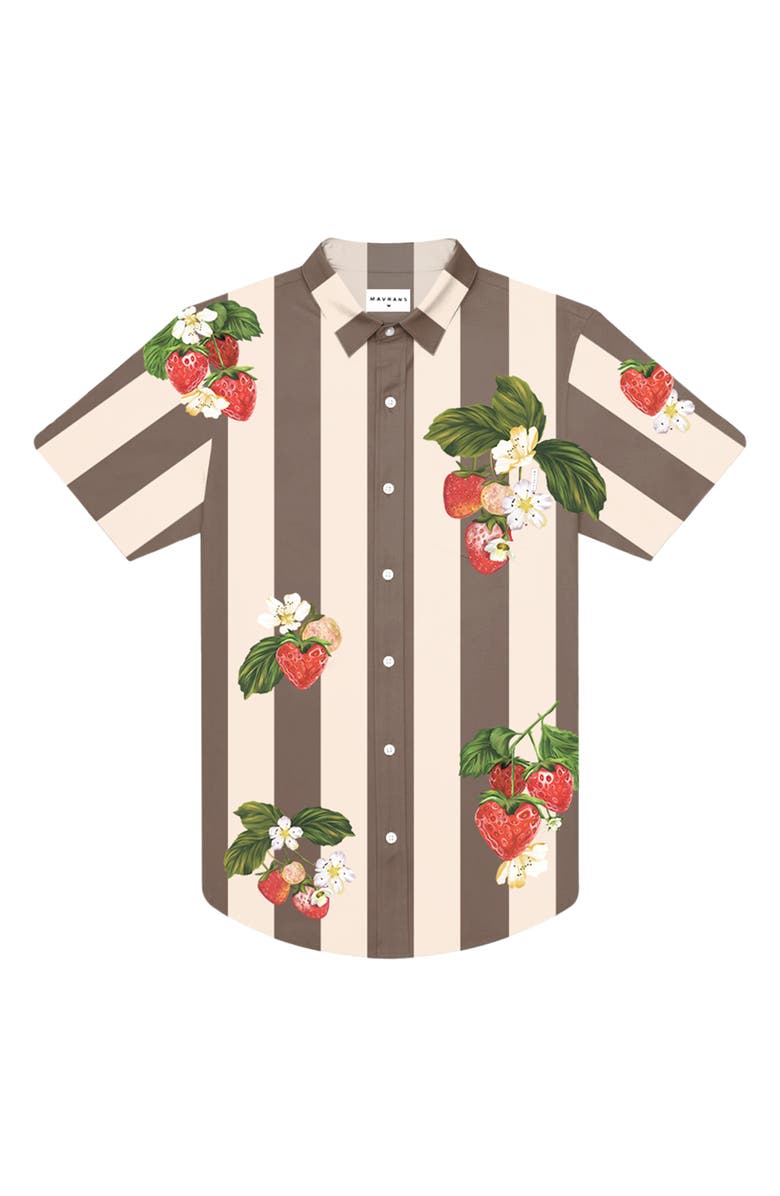 MAVRANS Strawberry Love Trim Fit Short Sleeve Waterproof Performance Button-Up Shirt, Main, color, Red