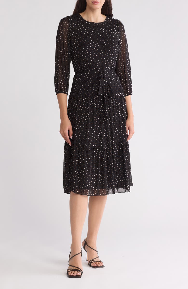 SANDRA DARREN Polka Dot Tiered Mesh Midi Dress, Main, color, 