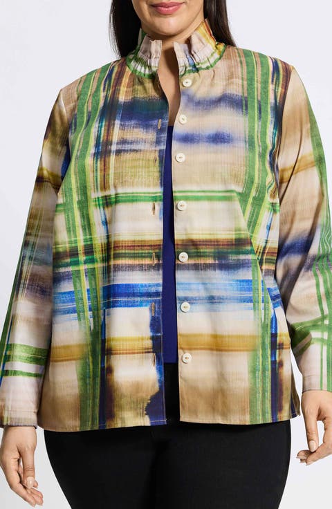 Carolina Painterly Stripe Cotton Button-Up Shirt (Plus)