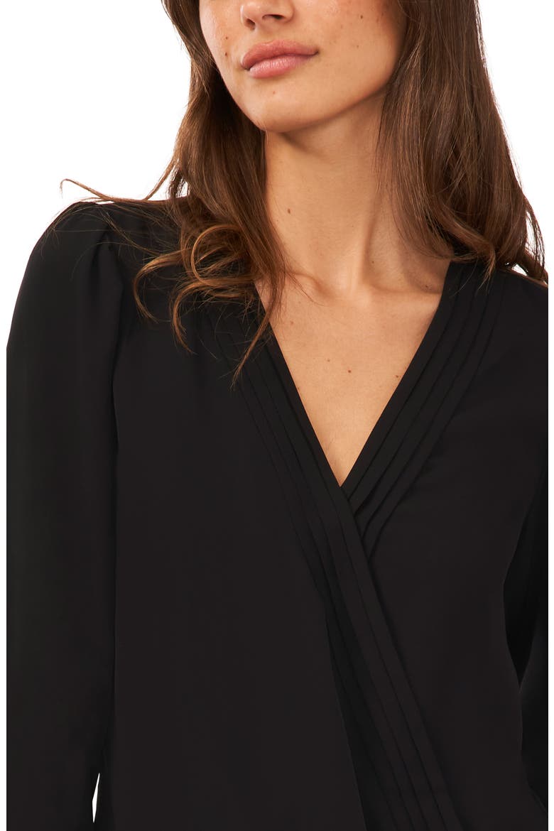 Wrap Front Long Sleeve Blouse, Alternate, color, RICH BLACK