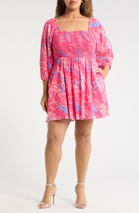 Leah Abstract Print Niko Smocked Minidress (Plus)