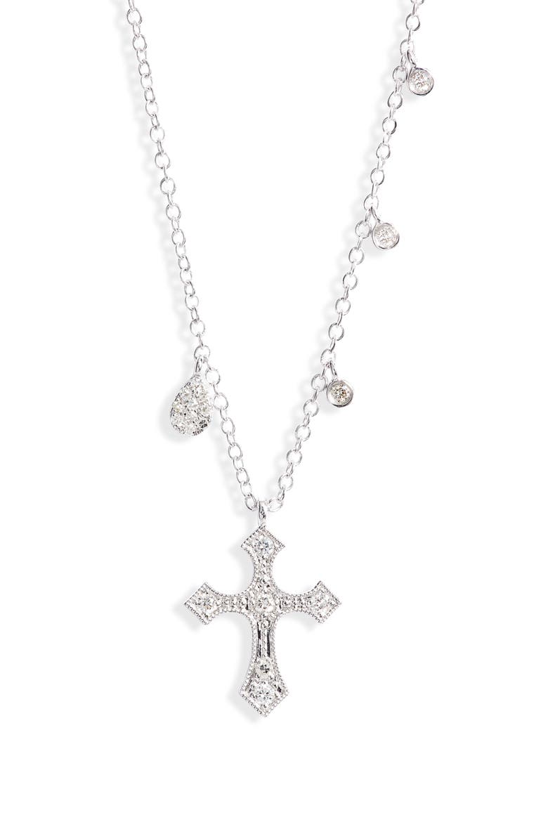 Diamond Cross Pendant Necklace, Main, color, WHITE GOLD