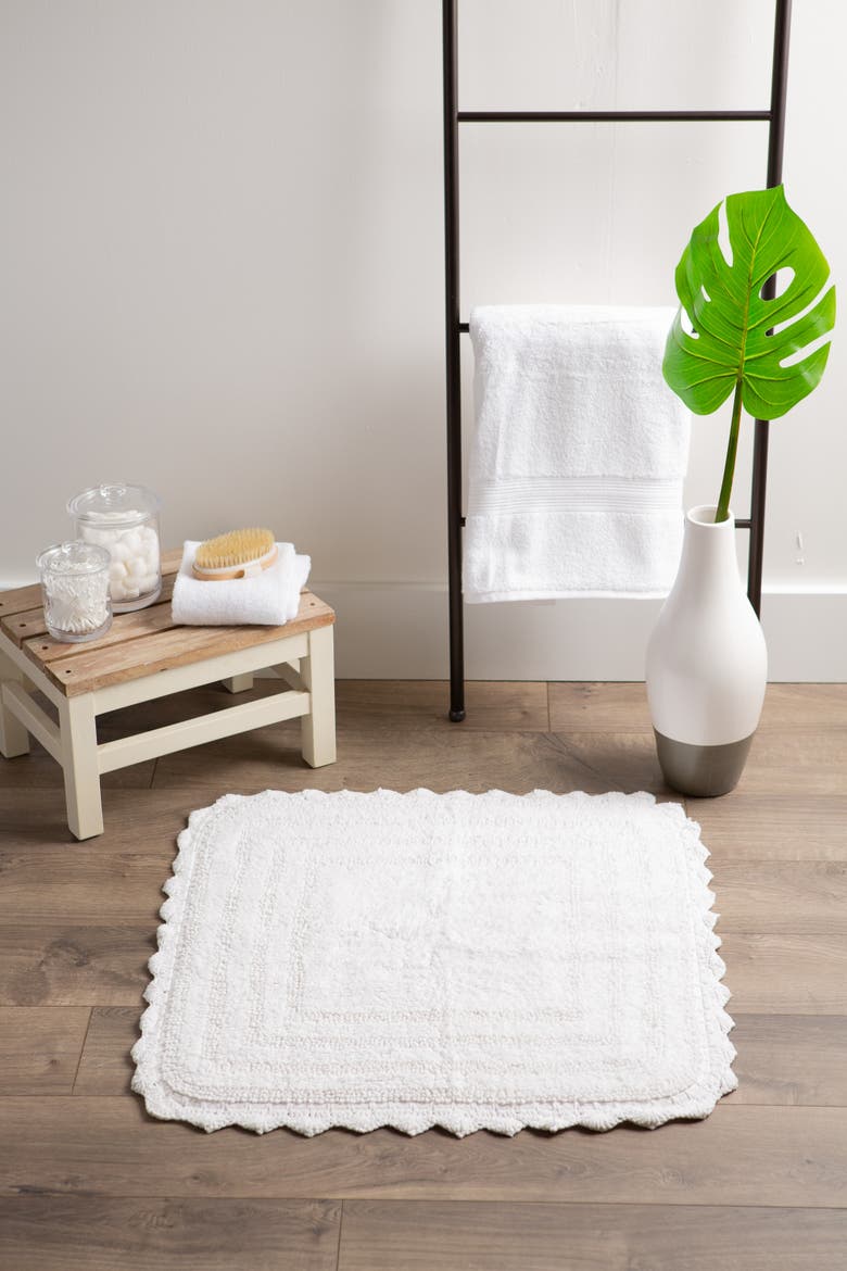 White Square Crochet Bath Mat, 24x24", Alternate, color, White
