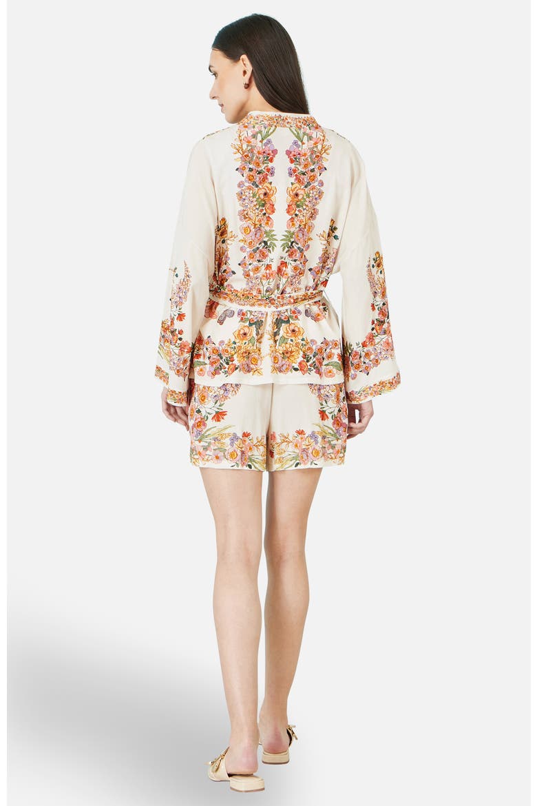 Viscose Floral Border Shorts, Alternate, color, Ivory