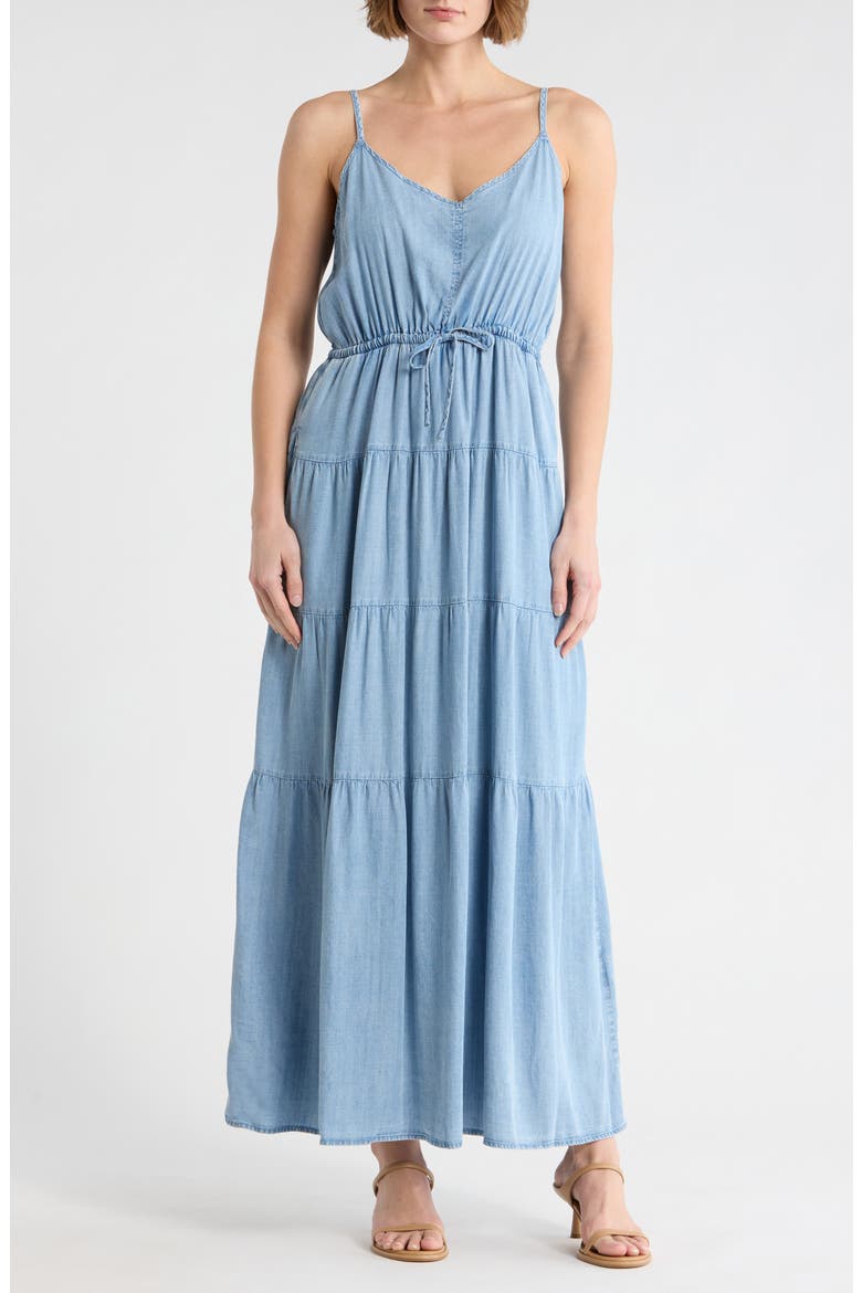 Audriana Denim Tiered Maxi Dress, Main, color, INDIGO BLUE