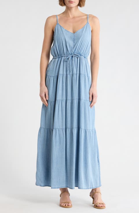 Audriana Denim Tiered Maxi Dress