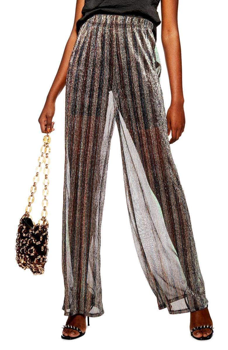 Topshop Wide Leg Sheer Glitter Pants, Main, color,