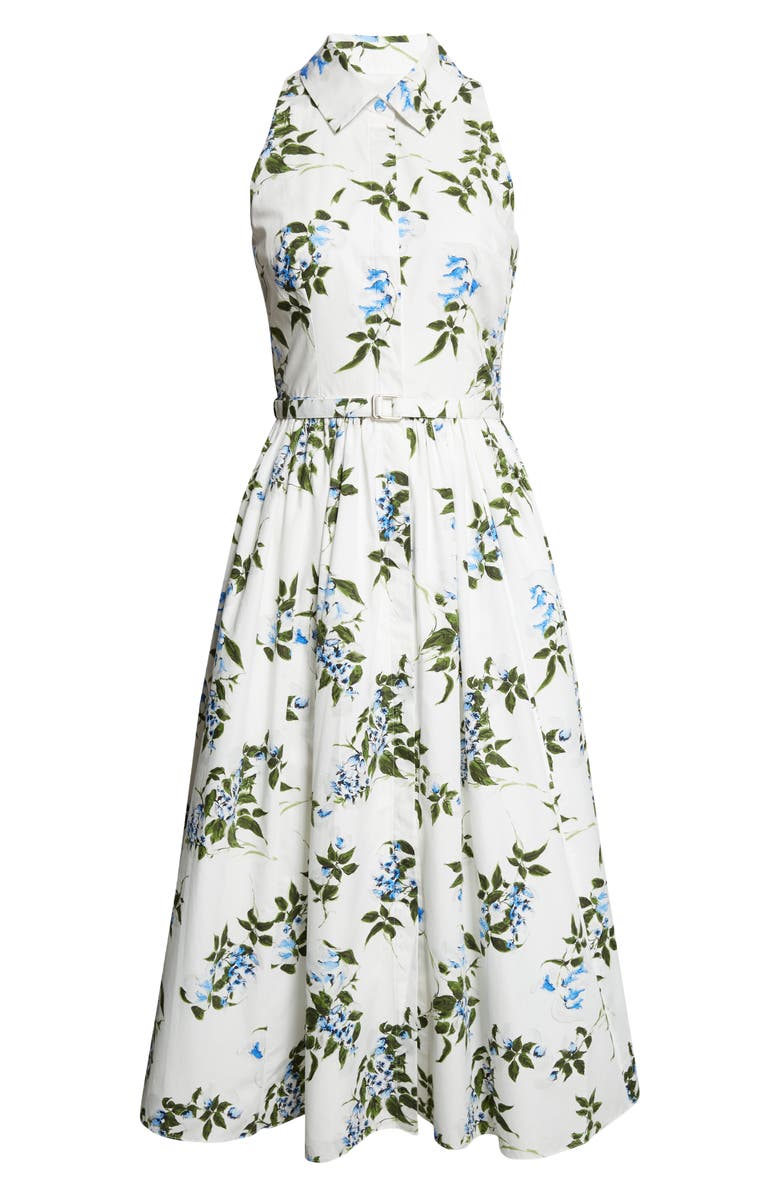 Emilia Wickstead Norika Lilac, Lilies & Cherry Print Organic Cotton Midi Shirtdress, Main, color, White-Lilac Lillies/ Cherry