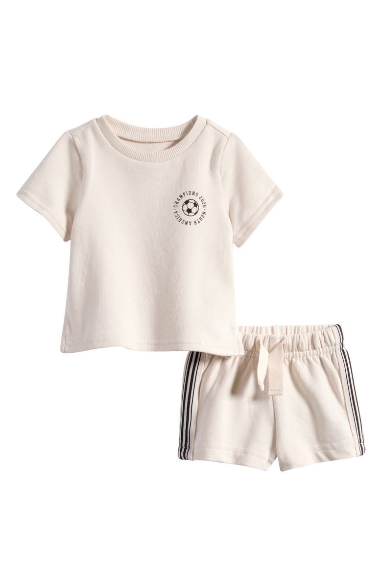 Little Planet Soccer Knit Top & Shorts Set, Main, color, Cream