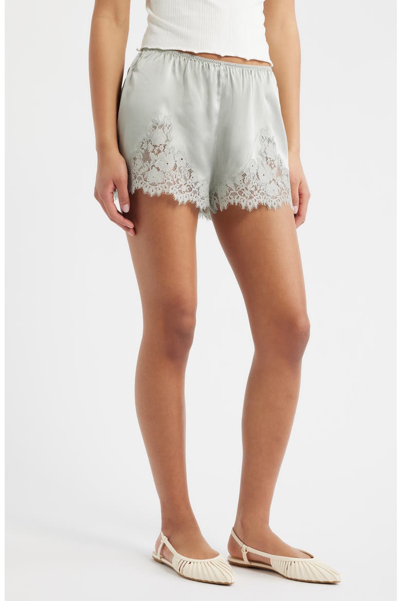 Iona Lace Trim Silk Satin Shorts, Main, color, EUCALYPTUS